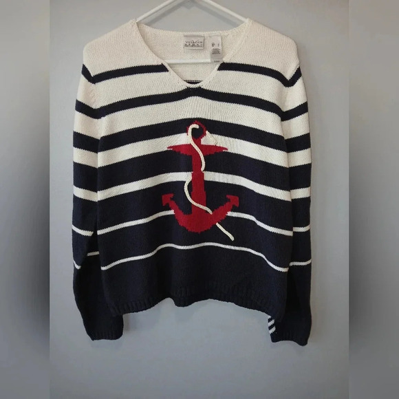 Villager Sport Sweaters - Villager Sport Nautical Sweater Womens Large Grannycore Old Money Preppy